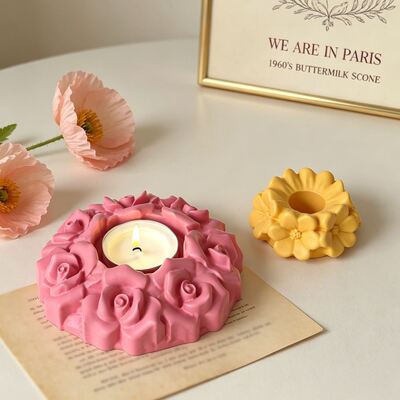 Rose Flower Ring Candlestick Silicone Mold Aromatherapy Candle Gypsum Ornament DIY Valentine's Day Decoration Mold