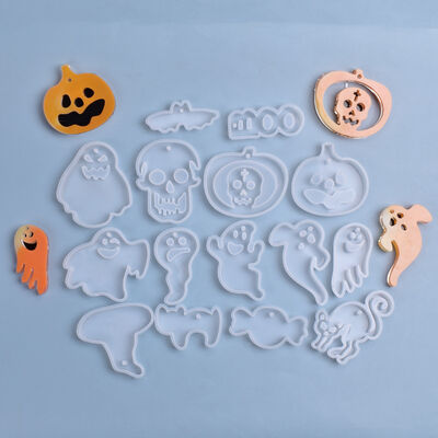 Halloween Hanging Pendant Dropper Mold Skull Pumpkin Ghost Spider Witch Owl Silicone Grinder