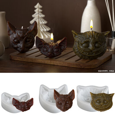 Halloween Decoration Cheshire Cat Eye Cat Head Bat Gypsum Mold DIY Devil Cat Aromatherapy Candle Silicone Mold