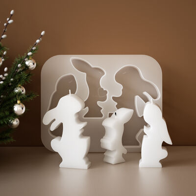 DIY Resin Plaster Dog Family Easter Three Rabbits Candle Ornament Silicone Mold