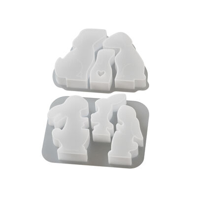 DIY Resin Plaster Dog Family Easter Three Rabbits Candle Ornament Silicone Mold