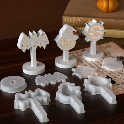 Halloween Bat Spider Hat Skeleton Hollow Easter Egg Lamp Silhouette Ornament Lamp Holder Gypsum Silicone Mold