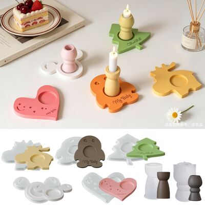 Ins Wind Love Hippo Penguin Christmas Tree Candlestick Roman Column Candlestick Gypsum Ornament Silicone Mold