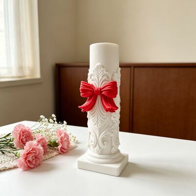 Cross Border European Style Palace Relief Pattern Bow, Cylindrical Candle Decoration, Aromatherapy Gypsum, Silicone Mold
