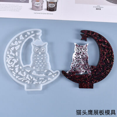 DIY Crystal Dropping Glue Mold Funny Series Owl Display Board Platform Decoration Silicone Mold Wholesale