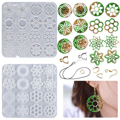 Crystal Drip Glue DIY Hollow Flower Shaped Rotating Wind Necklace Pendant Silicone Mold Earrings Handmade Pendant