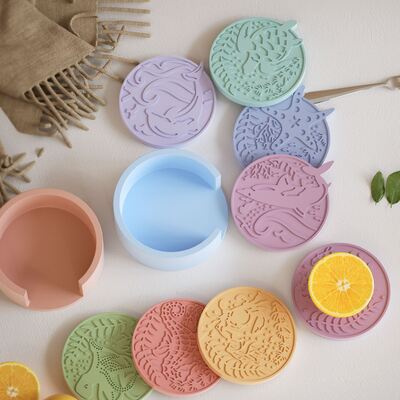 DIY Crystal Dropper Resin Gypsum Coaster Storage Base, Ocean Series Patterned Trendy Coaster Silicone Mold