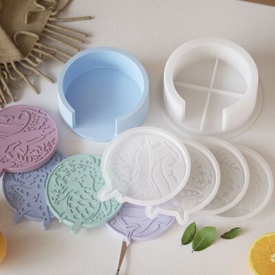 DIY Crystal Dropper Resin Gypsum Coaster Storage Base, Ocean Series Patterned Trendy Coaster Silicone Mold