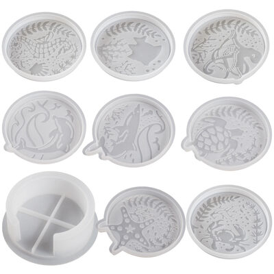 DIY Crystal Dropper Resin Gypsum Coaster Storage Base, Ocean Series Patterned Trendy Coaster Silicone Mold