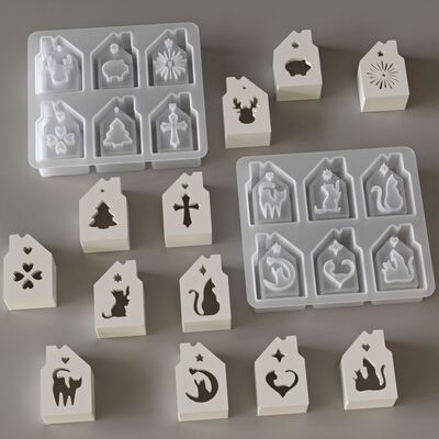 Easter Silicone Mold DIY Six Grid Hollow Christmas House Candle Holder Decoration Hanging Gypsum Mold
