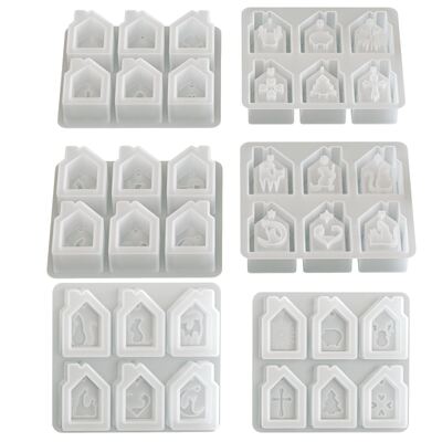 Easter Silicone Mold DIY Six Grid Hollow Christmas House Candle Holder Decoration Hanging Gypsum Mold