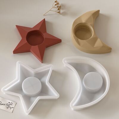 Sectional Pentagram Moon Candle Holder Ornament Silicone Mold Aromatherapy Gypsum Candle Base Decoration Mold