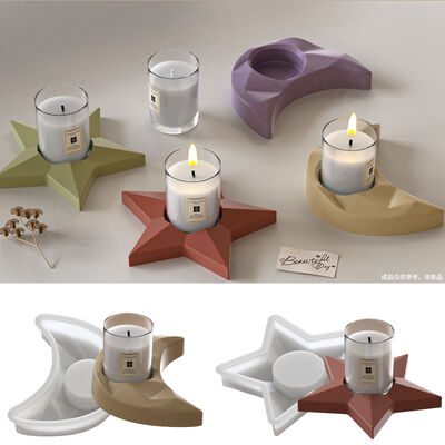 Sectional Pentagram Moon Candle Holder Ornament Silicone Mold Aromatherapy Gypsum Candle Base Decoration Mold