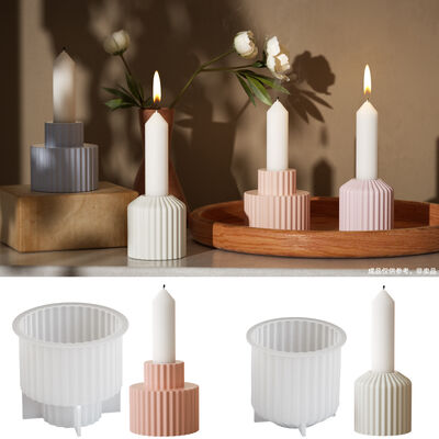 Circular Striped Candle Holder Silicone Mold DIY Aromatherapy Gypsum Candle Base Dropper Mold