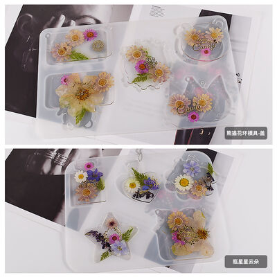 Gutta Percha Resin Cat Bear Perfume Bottle Four Leaf Clover Five Pointed Star Peach Heart Pendant Hang Tag Silicone Mold