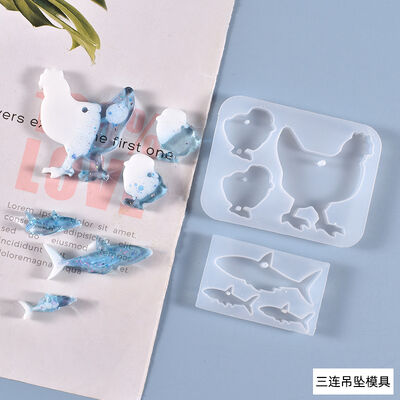 DIY Crystal Resin Mold Trio Of Small Chicks And Fish Pendant Hanging Ornaments Silicone Molds Wholesale In Stock