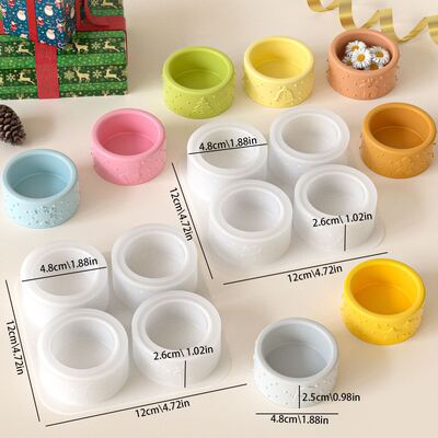 Ins Style Christmas Relief Four Grid Circular Candle Cup Mold For Holiday Decoration Aromatherapy Gypsum Cup Storage Box Mold