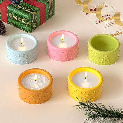 Ins Style Christmas Relief Four Grid Circular Candle Cup Mold For Holiday Decoration Aromatherapy Gypsum Cup Storage Box Mold