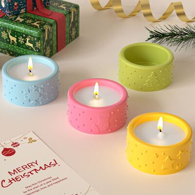 Ins Style Christmas Relief Four Grid Circular Candle Cup Mold For Holiday Decoration Aromatherapy Gypsum Cup Storage Box Mold