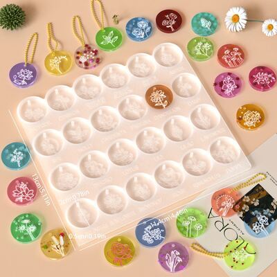 Plant And Flower Round Pendant Silicone Mold DIY Crystal Dropping Resin Keychain Jewelry Hanging Mold