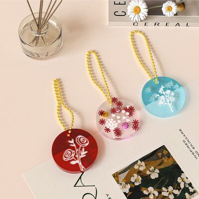 Plant And Flower Round Pendant Silicone Mold DIY Crystal Dropping Resin Keychain Jewelry Hanging Mold