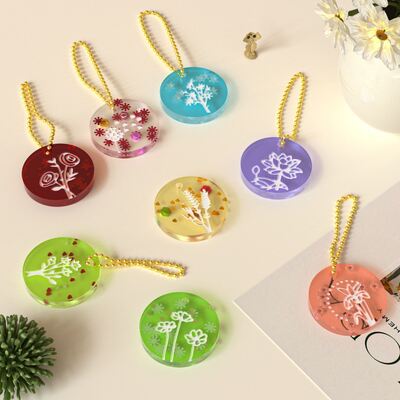 Plant And Flower Round Pendant Silicone Mold DIY Crystal Dropping Resin Keychain Jewelry Hanging Mold