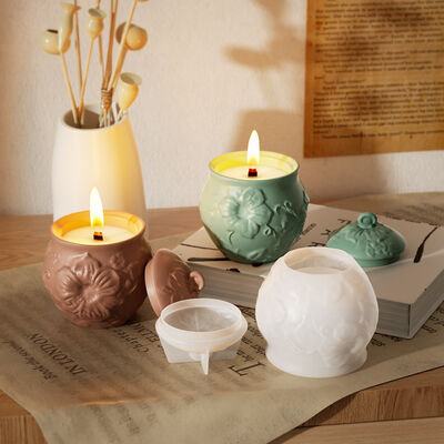 Drip Glue Mirror Relief Flower Vine Pattern Storage Jar DIY Gypsum Candle Cup Silicone Mold