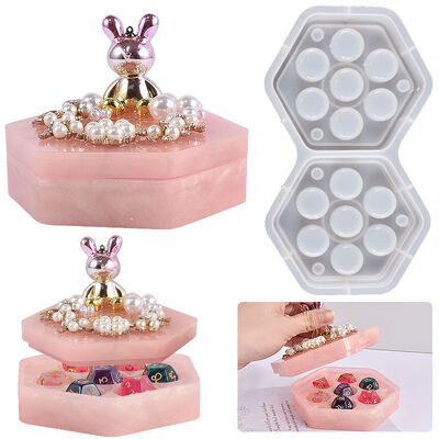 Crystal Dropper Hexagonal Jewelry Storage Box Board Game Dice Seven Piece Set Storage Box Can Silicone Mold