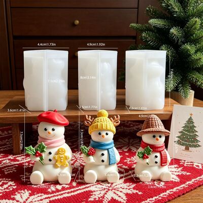 3D 3D Christmas Snowman Aromatherapy Candle Silicone Mold DIY Holly Gingerbread Man With Hat Snowman Gypsum Mold