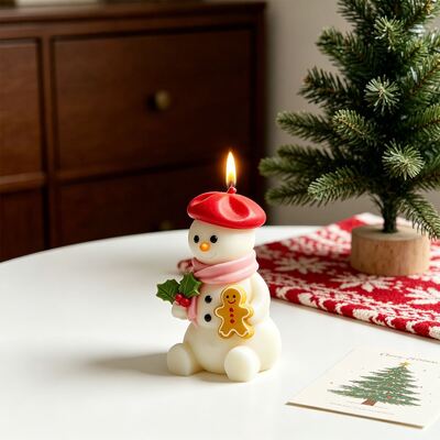 3D 3D Christmas Snowman Aromatherapy Candle Silicone Mold DIY Holly Gingerbread Man With Hat Snowman Gypsum Mold