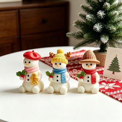 3D 3D Christmas Snowman Aromatherapy Candle Silicone Mold DIY Holly Gingerbread Man With Hat Snowman Gypsum Mold