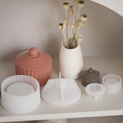 DIY Silicone Mold Striped Lid Storage Box Container For Plaster Candles, Decorative Ornaments, And Molds