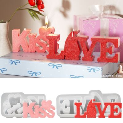 DIY Crystal Dropping Gel Valentine's Day LOVE English Aromatherapy KISS Gypsum Candle Decoration Silicone Mold