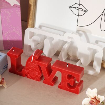 DIY Crystal Dropping Gel Valentine's Day LOVE English Aromatherapy KISS Gypsum Candle Decoration Silicone Mold
