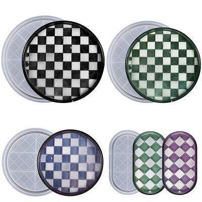 DIY Dropper Epoxy Resin Gypsum Elliptical Circular Checkerboard Pattern Storage Box Jewelry Silicone Mold