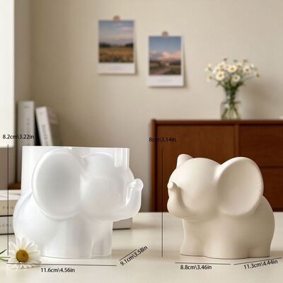 3D Cartoon Elephant Storage Jar Flowerpot Silicone Mold DIY Cement Gypsum Aromatherapy Ornament Mold