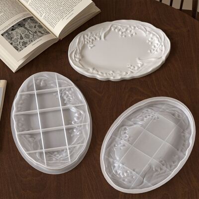 Ins Style European Style Tray Silicone Mold DIY Aromatherapy Gypsum Oval Dish Ornament Drip Glue Mold
