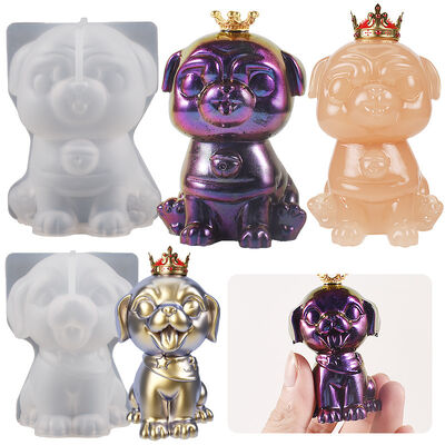 Crystal Drip Glue 3D Dog Mold Cartoon Animal Mirror Laifu Golden Retriever Dog Gypsum Candle Silicone Mold