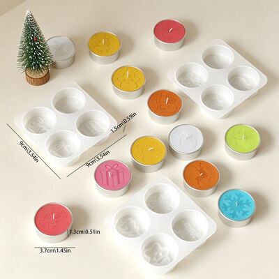 Christmas-themed 4-piece Tea Wax Silicone Mold DIY Christmas Elements Round Scented Candle Plaster Mold