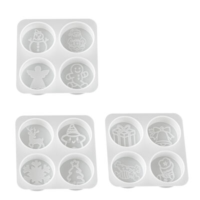 Christmas-themed 4-piece Tea Wax Silicone Mold DIY Christmas Elements Round Scented Candle Plaster Mold