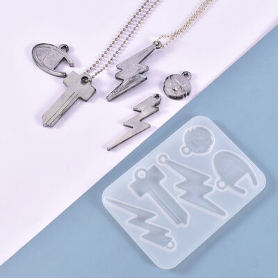 DIY Crystal Dropping Pendant Mold Astronaut Lightning Key Pendant Jewelry Silicone Mold