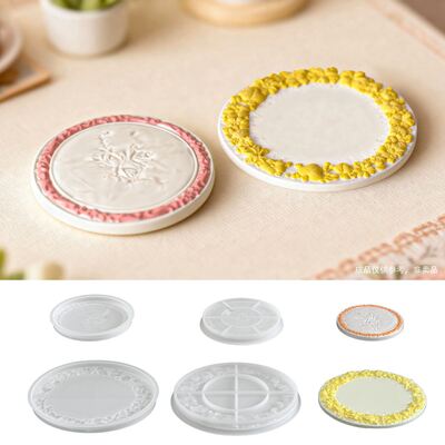 Circular Relief Lace Tray Ornament Base Silicone Mold DIY Lace Photo Frame Pendant Dropper Mold