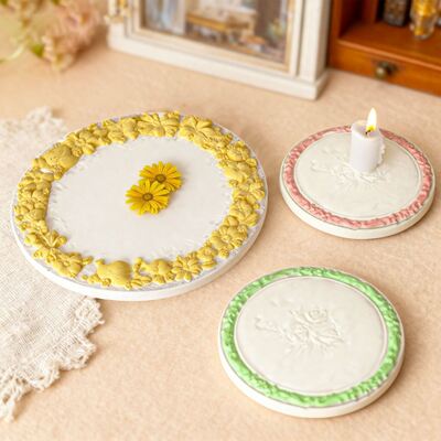 Circular Relief Lace Tray Ornament Base Silicone Mold DIY Lace Photo Frame Pendant Dropper Mold