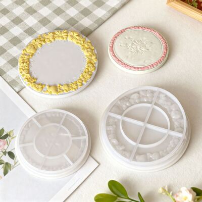 Circular Relief Lace Tray Ornament Base Silicone Mold DIY Lace Photo Frame Pendant Dropper Mold