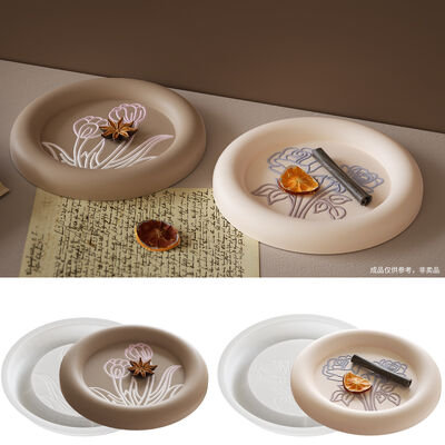 DIY Glue Resin Gypsum Circular Arc Rose Tulip Relief Pattern Tray Plate Silicone Mold