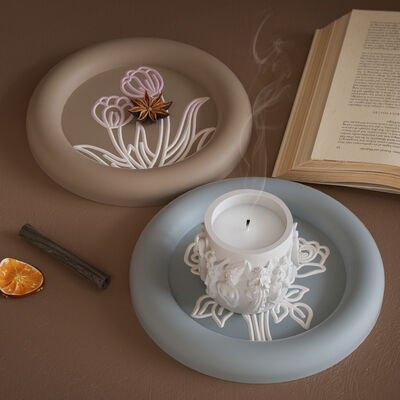 DIY Glue Resin Gypsum Circular Arc Rose Tulip Relief Pattern Tray Plate Silicone Mold