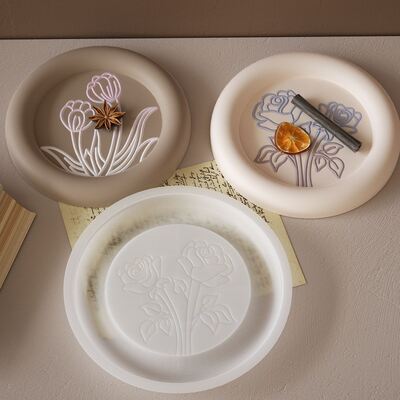 DIY Glue Resin Gypsum Circular Arc Rose Tulip Relief Pattern Tray Plate Silicone Mold