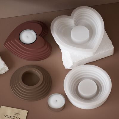 DIY Resin Drip Resin Gypsum Round Heart Terraced Step Candle Stand Base Accessory Decorative Table Silicone Mold