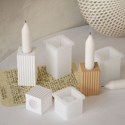 DIY Crystal Resin Gypsum Square Striped Candlestick Decorative Silicone Mold Wholesale