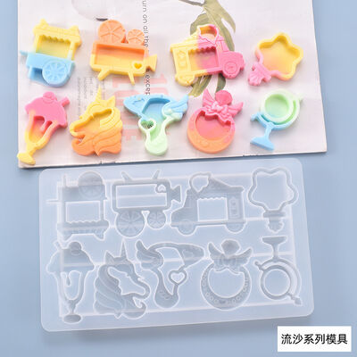 DIY Crystal Drip Gel Flowing Sand Mold Unicorn Ice Cream Dessert Flow Sand Full Plate Silicone Mold